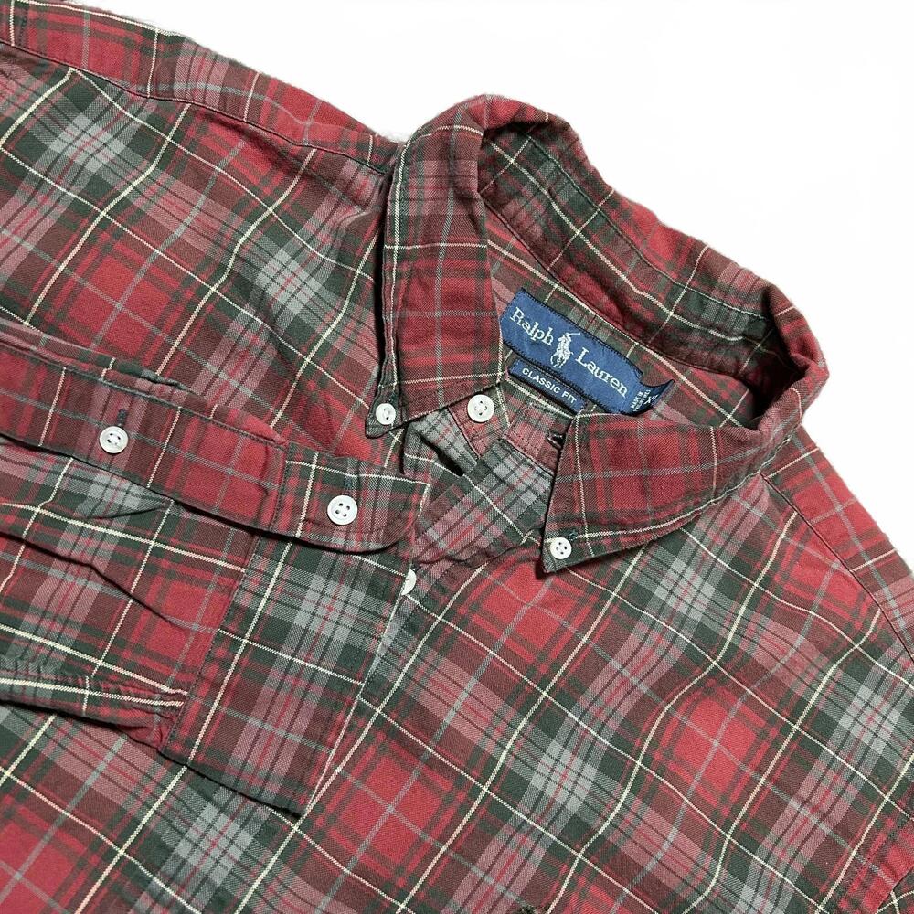 Polo Ralph Lauren‎ Classic Fit Red and Green Plaid Button-Down Shirt Size XL